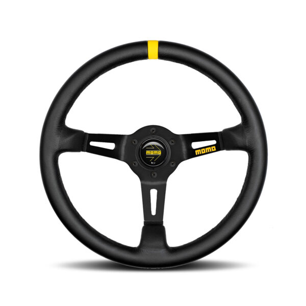 MOMO MOD.08 – RALLY STYLE BLACK LEATHER STEERING WHEEL