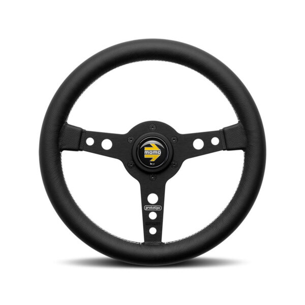 MOMO PROTOTIPO – BLACK LEATHER BLACK SPOKES STEERING WHEEL