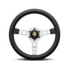 MOMO PROTOTIPO – BLACK LEATHER SILVER SPOKE STEERING WHEEL