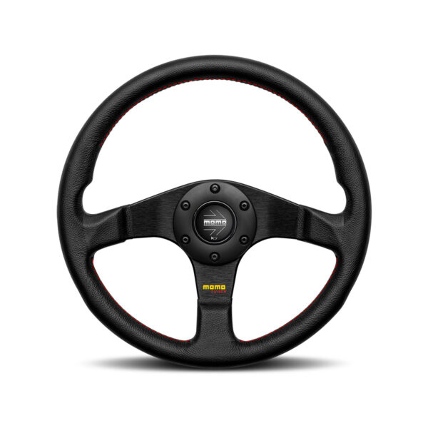 Momo Tuner- Black Leather Black Aluminium Spoke Steering Wheel