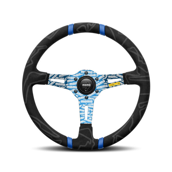 MOMO ULTRA BLACK STEERING WHEEL – BLUE INSERTS