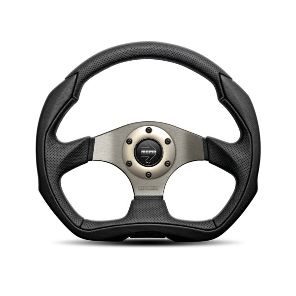 MOMO EAGLE – BLACK LEATHER WITH ALUMINIUM CENTRE STEERING WHEEL