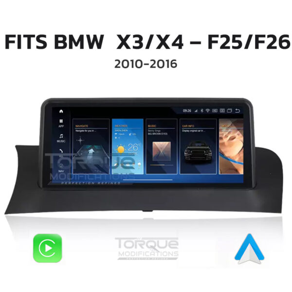 BMW X3 & X4 – F25 & F26 ANDROID 13 | MULTIMEDIA HD IPS TOUCHSCREEN DISPLAY + BUILT-IN WIRELESS CARPLAY & ANDROID AUTO 10.25″/ 12.3″ – Fits: 2010 – 2016 (LHD & RHD)