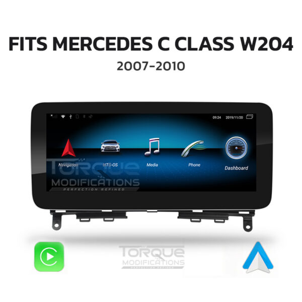 MERCEDES C CLASS W204 ANDROID 13 | MULTIMEDIA HD IPS TOUCHSCREEN DISPLAY + BUILT-IN WIRELESS CARPLAY & ANDROID AUTO 10.25″/ 12.3″ – Fits: 2007 – 2010 (LHD & RHD)