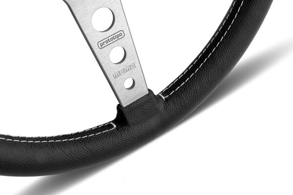 MOMO PROTOTIPO – BLACK LEATHER SILVER SPOKE STEERING WHEEL